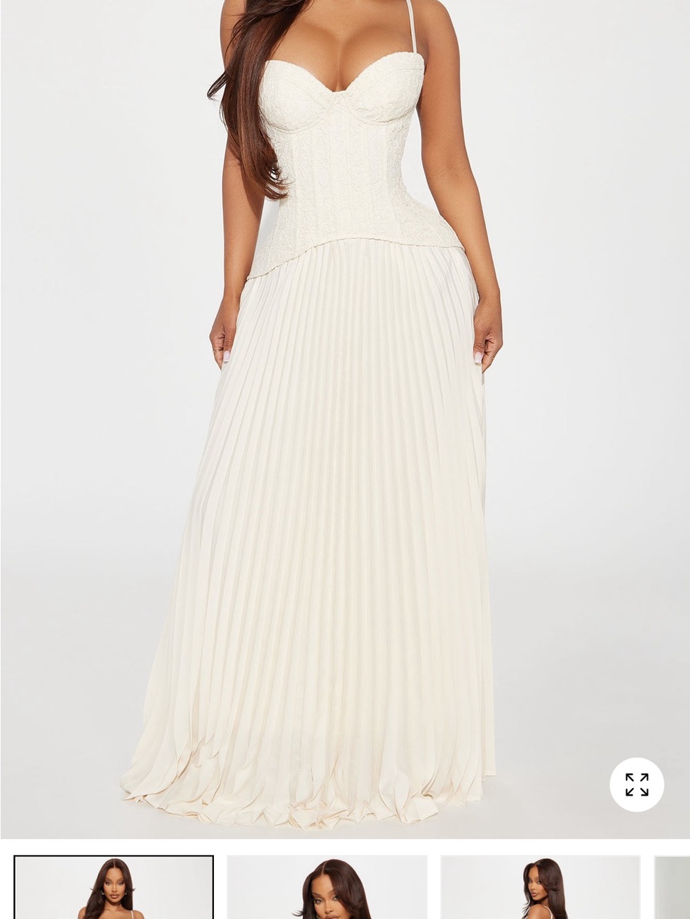 Fashion Nova Daniella Elegant Cream Pleated Maxi Dress with Corset Bodice